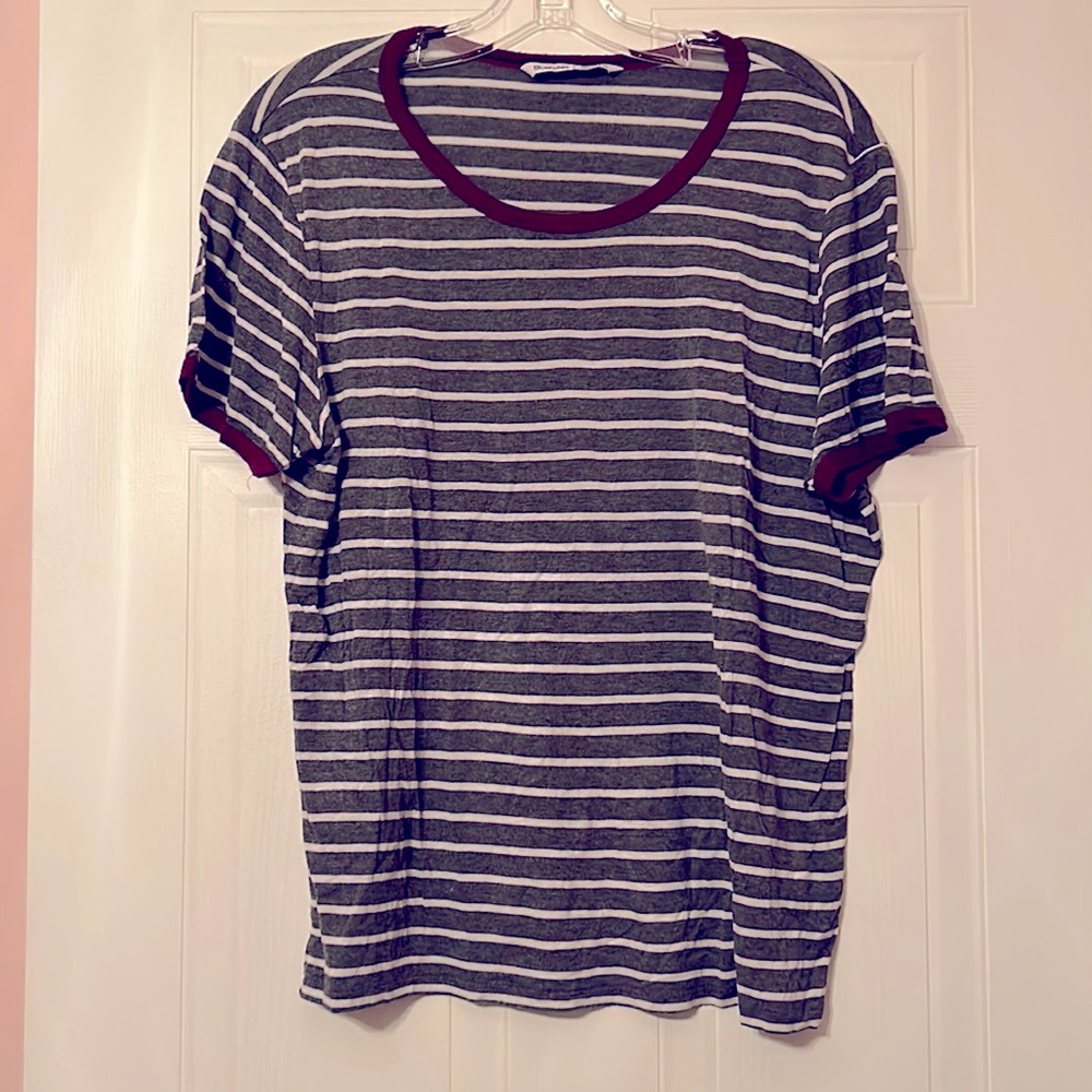 Grey and White Strip Top